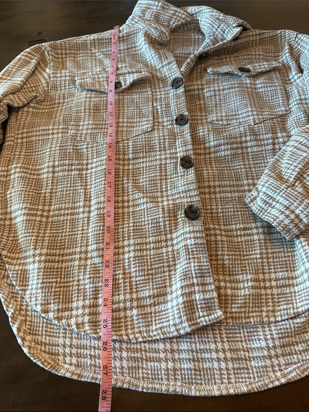 LA MIEL Beige and Cream Plaid Button-Up Jacket/Shacket Size Small - Picture 9 of 9